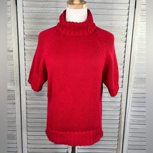 PAUL HARRIS DESIGN Vintage Short Sleeve Turtleneck Sweater 100% Cotton Red-Large